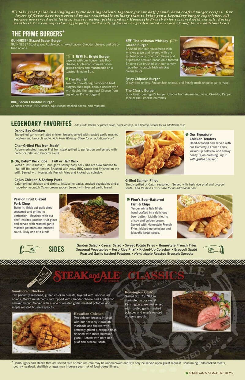 Menu - Bennigans